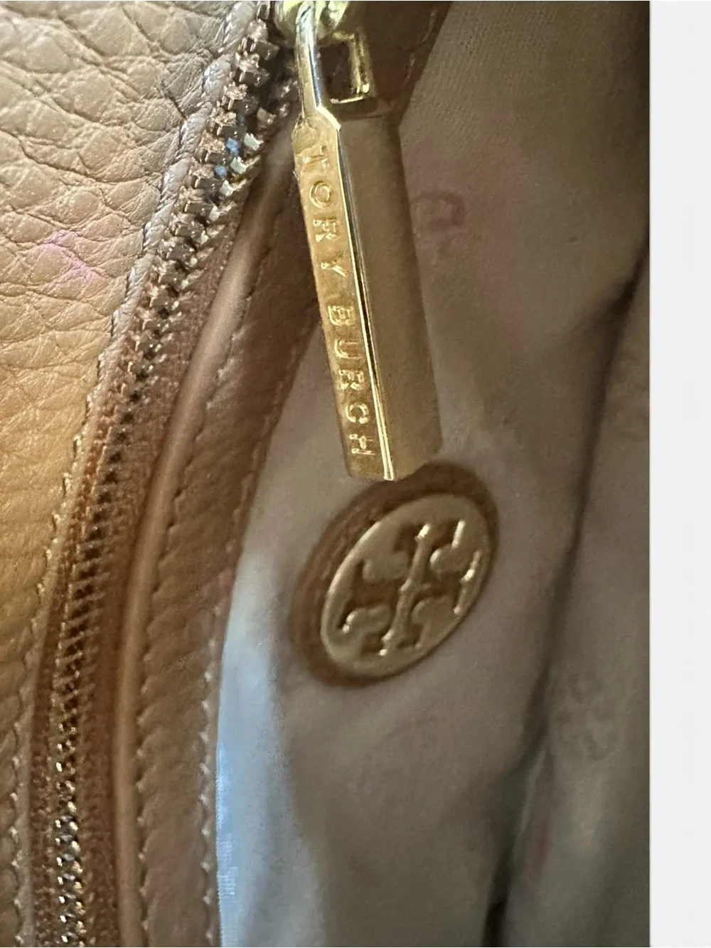 Tory Burch Amanda Taupe Pebbled Leather Chain Shoulder Crossbody Bag
